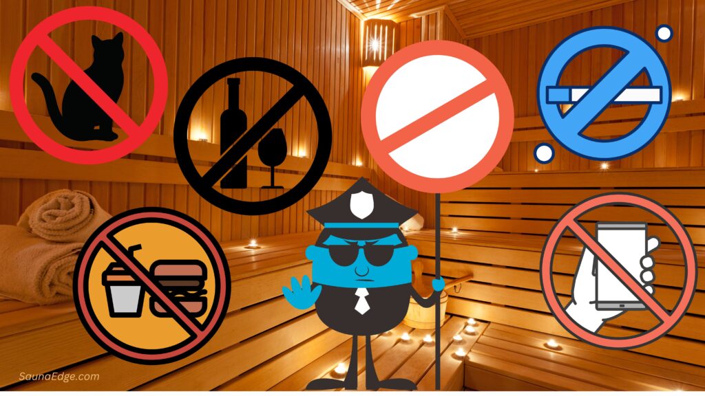 Showing things to avoid in the sauna. Collage by Anna Svensson at SaunaEdge.