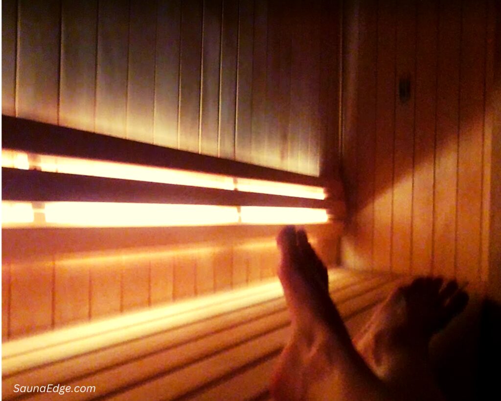 Anna in a traditional sauna. SaunaEdge.com